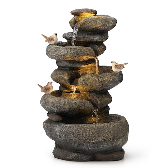 Glitzhome® 23" Natural LED 5-Tier Stacked Stone Outdoor Fountain